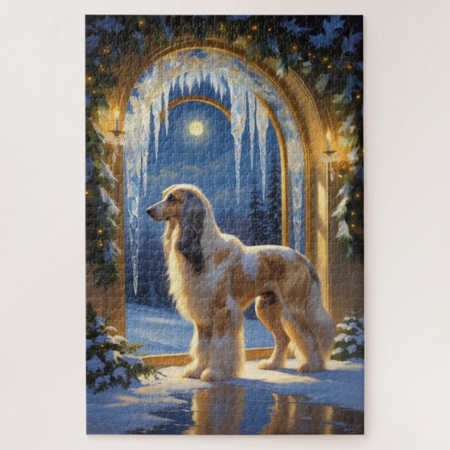 Puzzle Lebrel Afgano con Luces de Navidad Fiesta (Vertical)