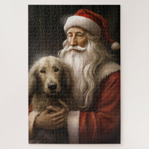 Puzzle Lebrel afgano con Navidad festiva de Santa Claus