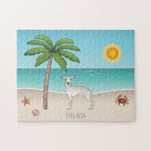 Puzzle Lebrel Italiano Crema En Una Playa Tropical De Ver