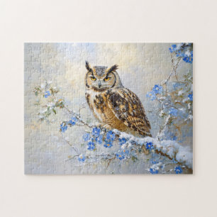 Puzzle Lechuza con pintura de flores azules
