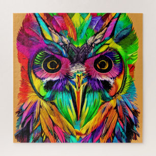 Puzzle Lechuza con plumas coloridas Quirky AI Art