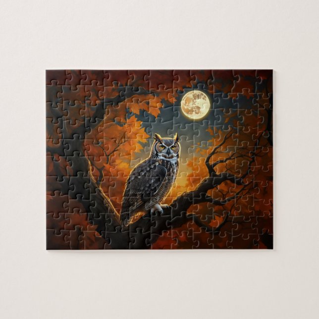 Puzzle Lechuza Cuerno en otoño (Horizontal)