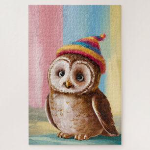 Puzzle Lechuza cuta en Beanie colorida