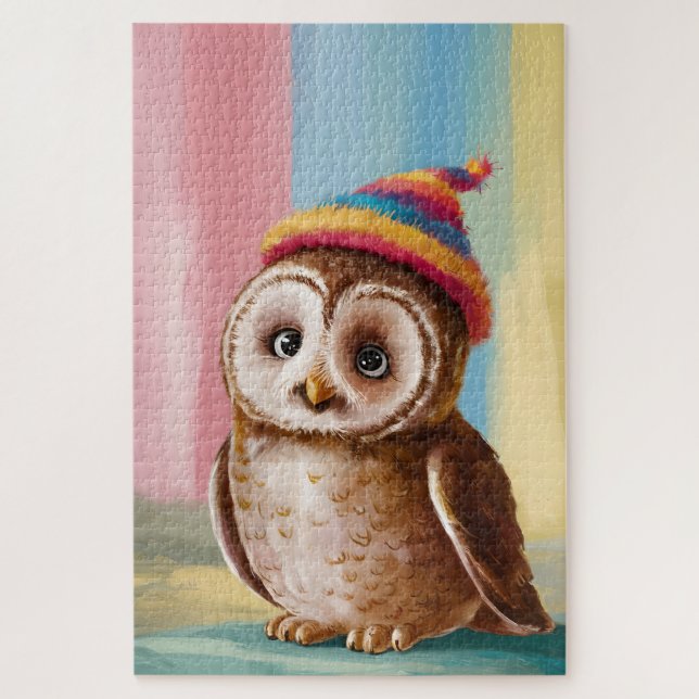 Puzzle Lechuza cuta en Beanie colorida (Vertical)