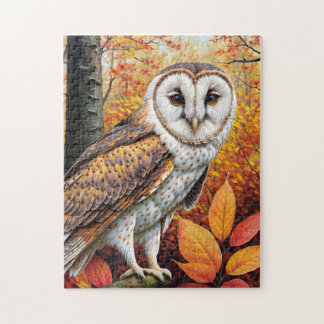 Puzzle Lechuza De Barn En El Bosque Del Otoño