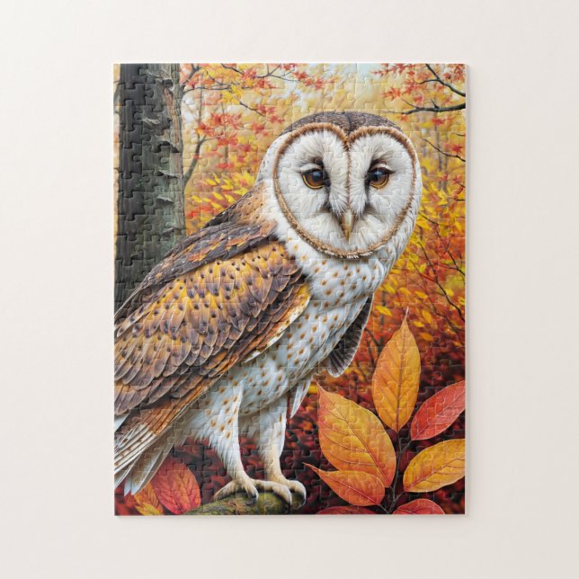 Puzzle Lechuza De Barn En El Bosque Del Otoño (Vertical)