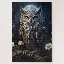 Lechuza de la luna mirando la oscuridad