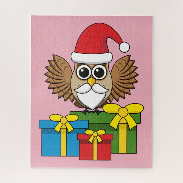 Puzzle Lechuza de Santa Claus con regalos (Vertical)