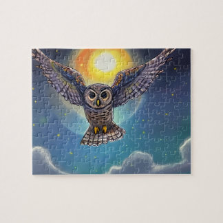 Puzzle Lechuza por encima de las nubes en el cielo estrel