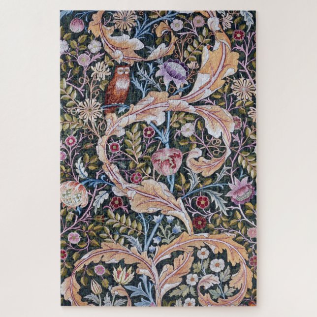 Puzzle Lechuza y flores, William Morris (Vertical)