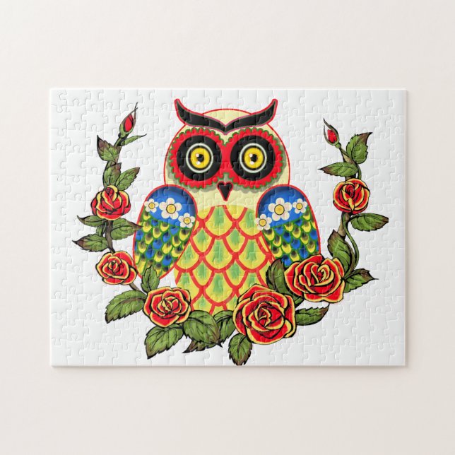 Puzzle Lechuza y Rosas al estilo mexicano (Horizontal)