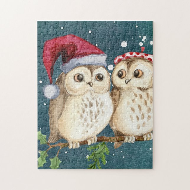 Puzzle Lechuzas Navidades Eve Night Santa Red Gorra (Vertical)