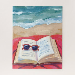 Puzzle Lectura de playa   Pintura de acuarela de olas del