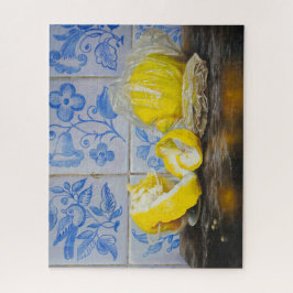 Puzzle Lemons and Azulejos — Classic Blue & Yellow Still 