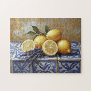 Puzzle Lemons y Lavender Blue Tile Still Life