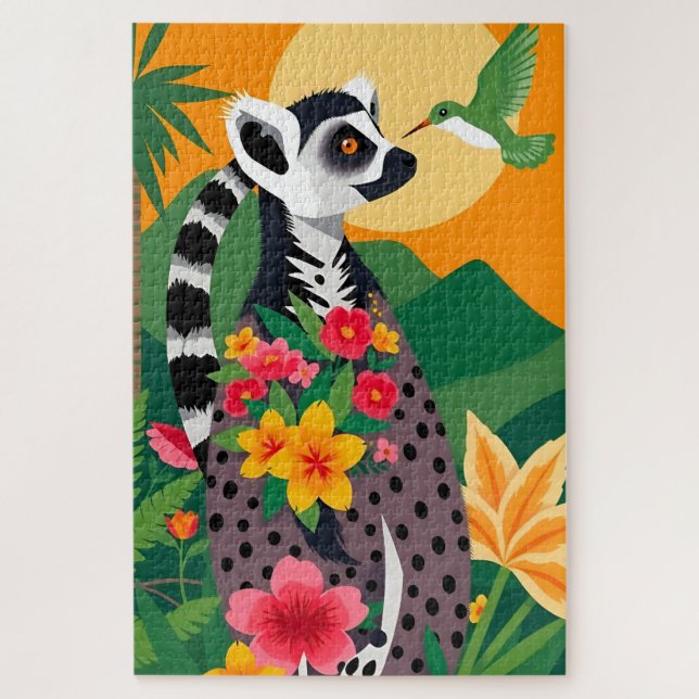 Puzzle Lemur Y Hummingbird En Madagascar Con Colas De Ani (Vertical)
