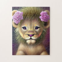 León bebé lindo con flores rosadas gráfico