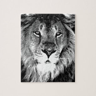 Puzzle León blanco y negro - Arte de animales