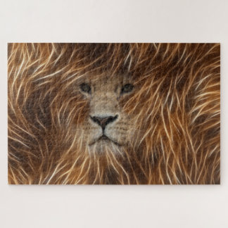 Puzzle León con el pelo largo mirándote