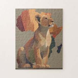 Puzzle León con mosaico geométrico con mapa de África est