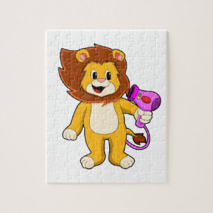 Puzzle León con secador de pelo