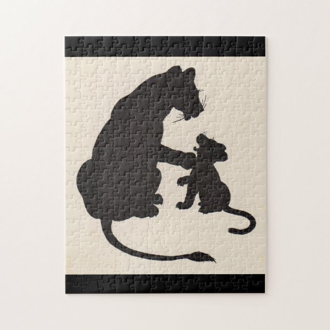 Puzzle León materno de los años 30 y silueta de cubo (Vertical)
