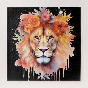 Puzzle León Pastel Flores Safari acuarela Savannah Cat