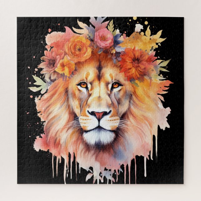 Puzzle León Pastel Flores Safari acuarela Savannah Cat (Vertical)