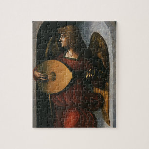 Puzzle Leonardo da Vinci un ángel en rojo con un lute