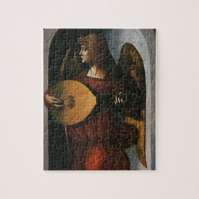 Puzzle Leonardo da Vinci un ángel en rojo con un lute (Vertical)