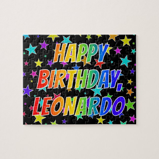 Puzzle "LEONARDO" Nombre, Diversión "FELIZ CUMPLEAÑOS" (Horizontal)