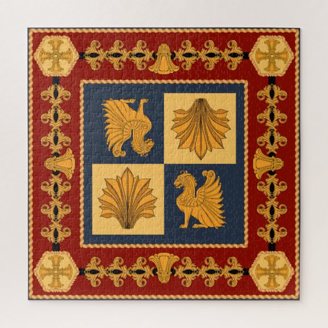 Puzzle Leones dorados: diseño de pañuelos Art Nouveau (Vertical)