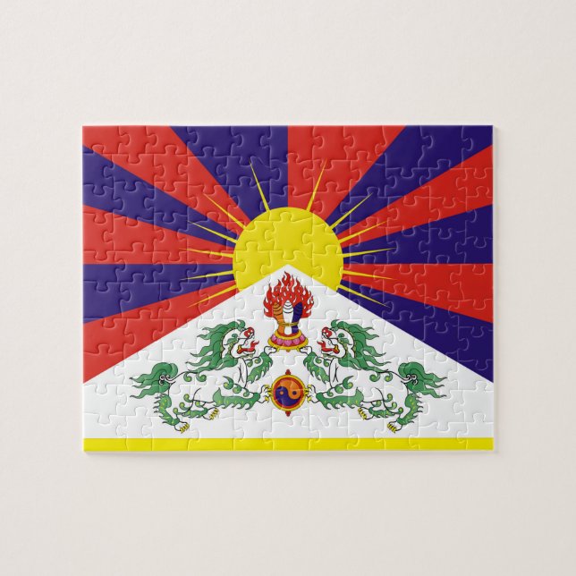 Puzzle Leones Tibet y Nieve, bandera tibetana - Los Himal (Horizontal)