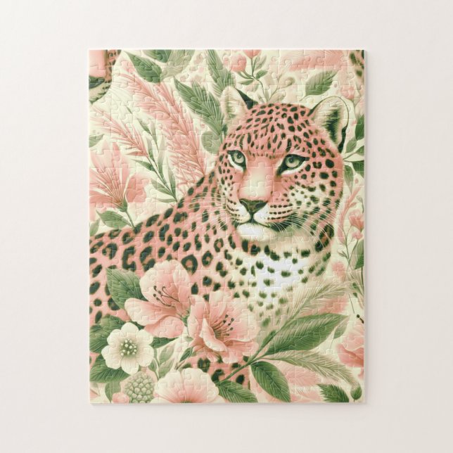 Puzzle Leopardo de la selva floral vintage (Vertical)