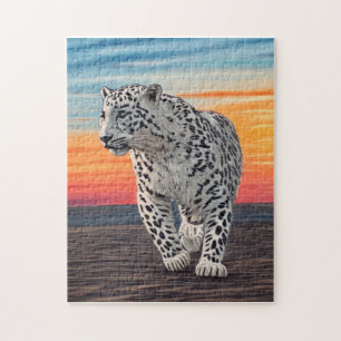 Puzzle Leopardo de las nieves caminando por la playa dura