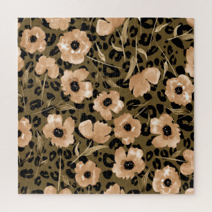 Puzzle Leopardo floral acuarela: patrón infinito