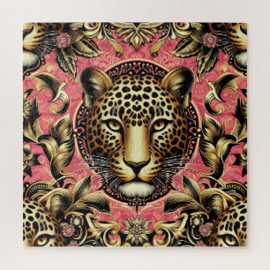 Puzzle Leopardo negro y dorado Fondo rosa