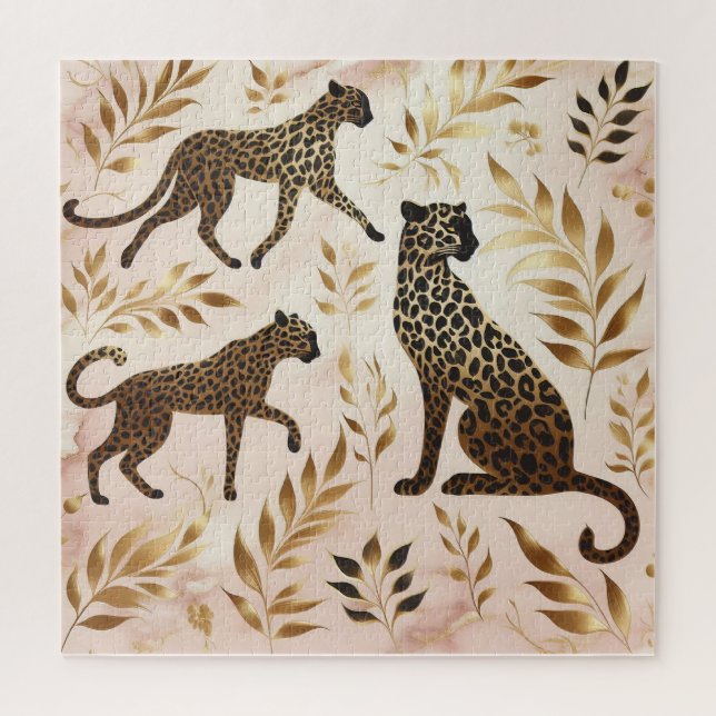 Puzzle Leopardo negro y dorado Fondo rosa (Vertical)