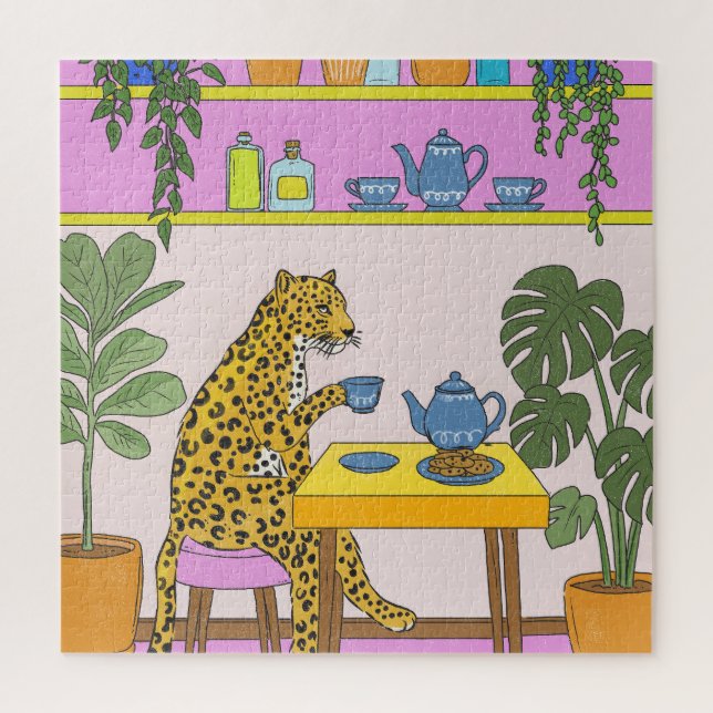 Puzzle Leopardo Tomando Té (Vertical)