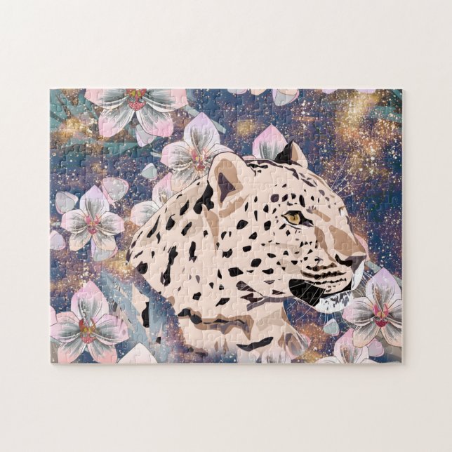 Puzzle Leopardo y orquídea rosa. (Horizontal)
