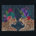 Puzzle Leopardos de la Casa Caliente | Una Pareja<br><div class="desc">Esta imagen muestra un par de guepardos adornados con un atuendo floral en la cabeza | Por Fab Funky. ID de la imagen: 192444GG</div>