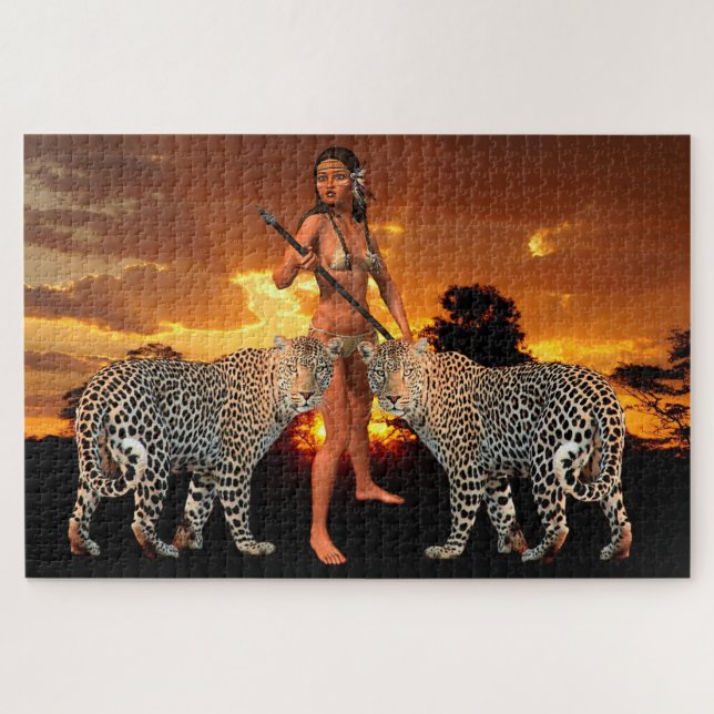 Puzzle Leopardos y Chica (Horizontal)