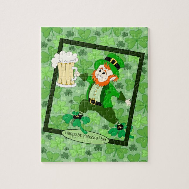 Puzzle Leprechaun + Cerveza "Feliz Día de San Patricio" (Vertical)