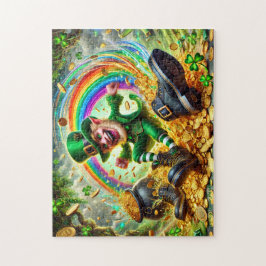 Puzzle Leprechaun Mischief, Playful Irish Scene, Gold
