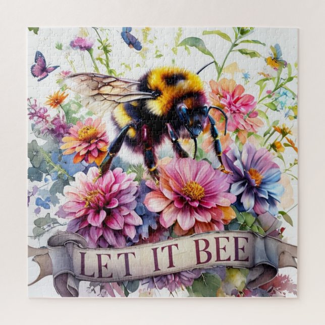 Puzzle Let It Bee – Watercolor Bumblebee Spring Floral  (Vertical)