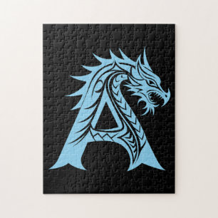 Puzzle Letra A de estilo dragón, alfabeto de dragón, mono