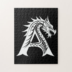 Puzzle Letra A de estilo dragón, alfabeto de dragón, mono