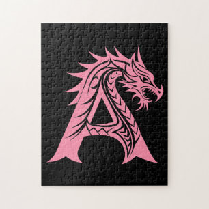 Puzzle Letra A de estilo dragón, alfabeto de dragón, mono