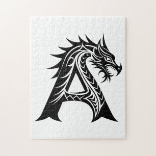 Puzzle Letra A de estilo dragón, alfabeto de dragón, mono