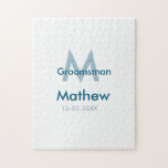 Puzzle Letra azul marino groomsman fecha masculina por<br><div class="desc">diseño</div>